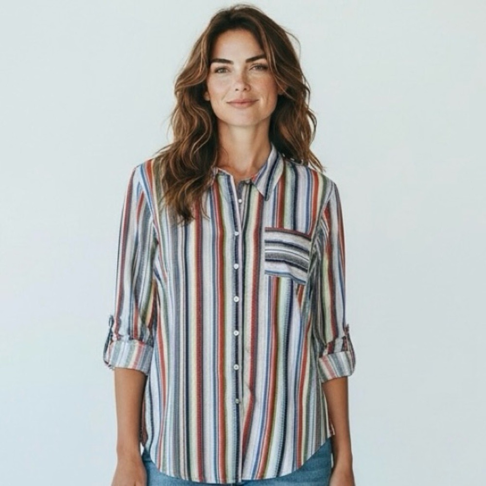 Dress Barn Multicolor Striped Button Down Shirt L